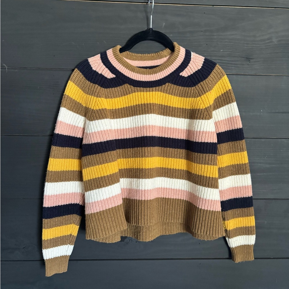 Madewell Striped Crewneck Sweater XXS/XS Pink Tan/Brown White